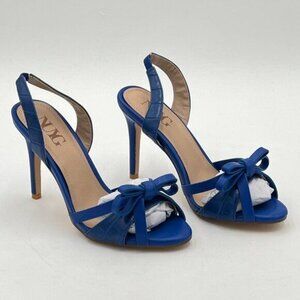 Blue Women Open Toe Bow Sandals High Heel Slingbacks Braid Ball Dance Party Shoe